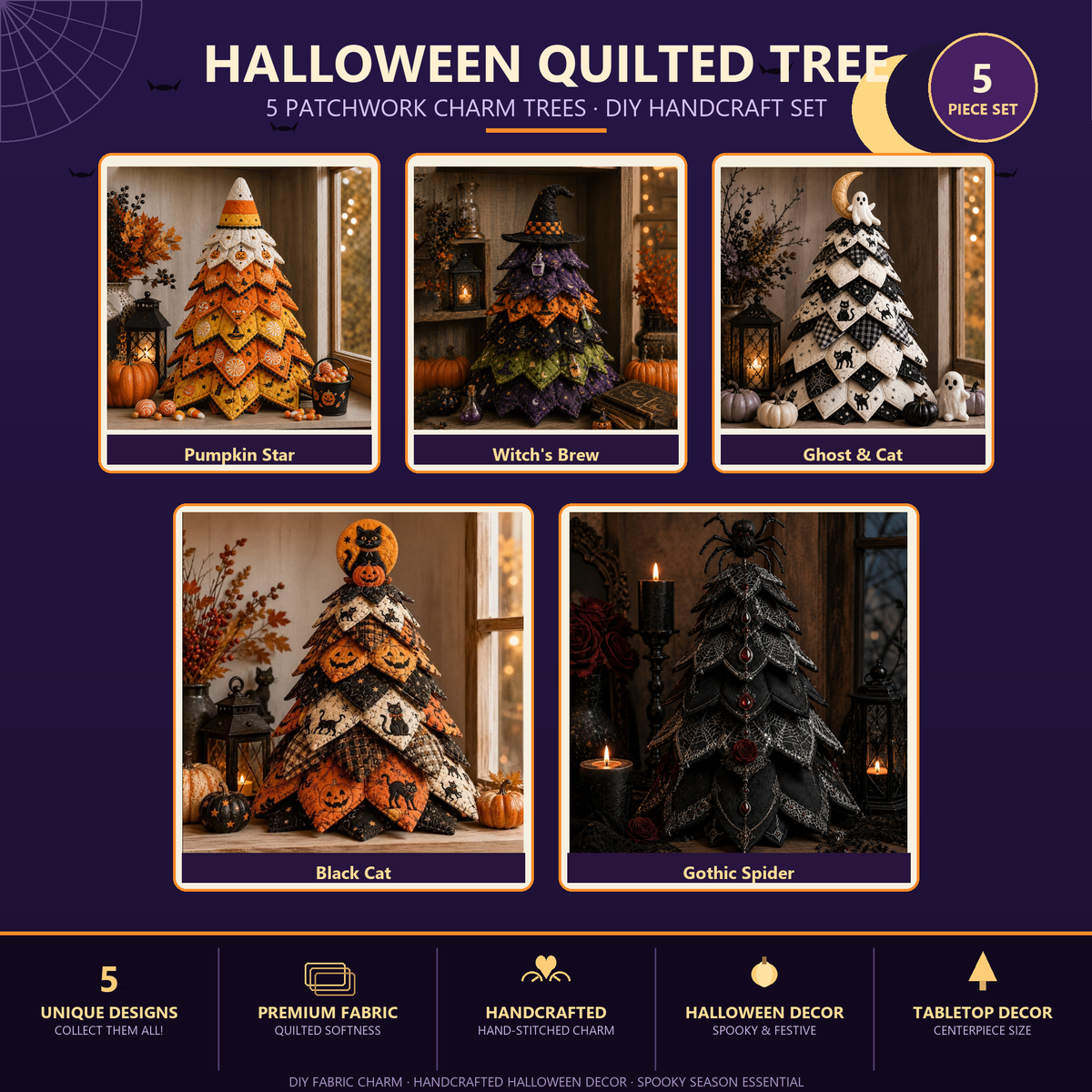 Halloween Quilted Fabric Tree Kit | 3D DIY Tabletop Centerpiece