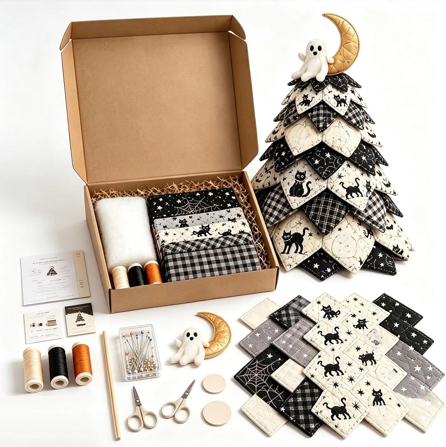 Halloween Quilted Fabric Tree Kit – Beginner DIY 3D Sewing Decoration