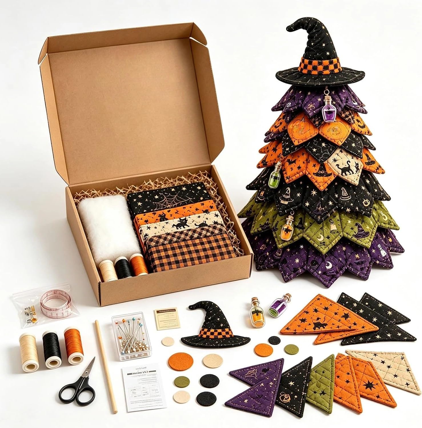 Halloween Quilted Fabric Tree Kit – DIY 3D Sewing Craft for Home Decor
