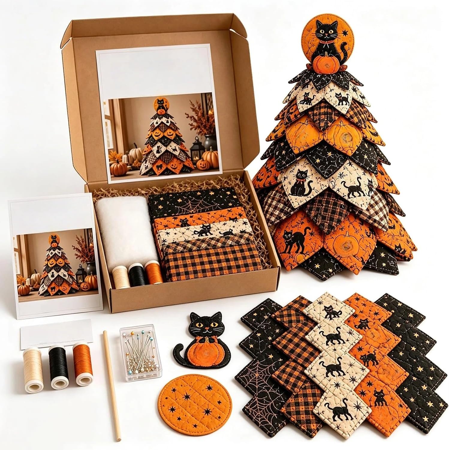 Halloween Quilted Fabric Tree Craft Kit – DIY 3D Sewing Centerpiece