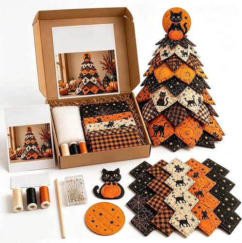 Halloween Quilted Fabric Tree Kit – DIY 3D Centerpiece Sewing Craft