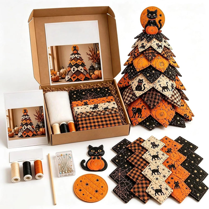 Halloween Quilted Fabric Tree Kit – DIY 3D Centerpiece Sewing Craft
