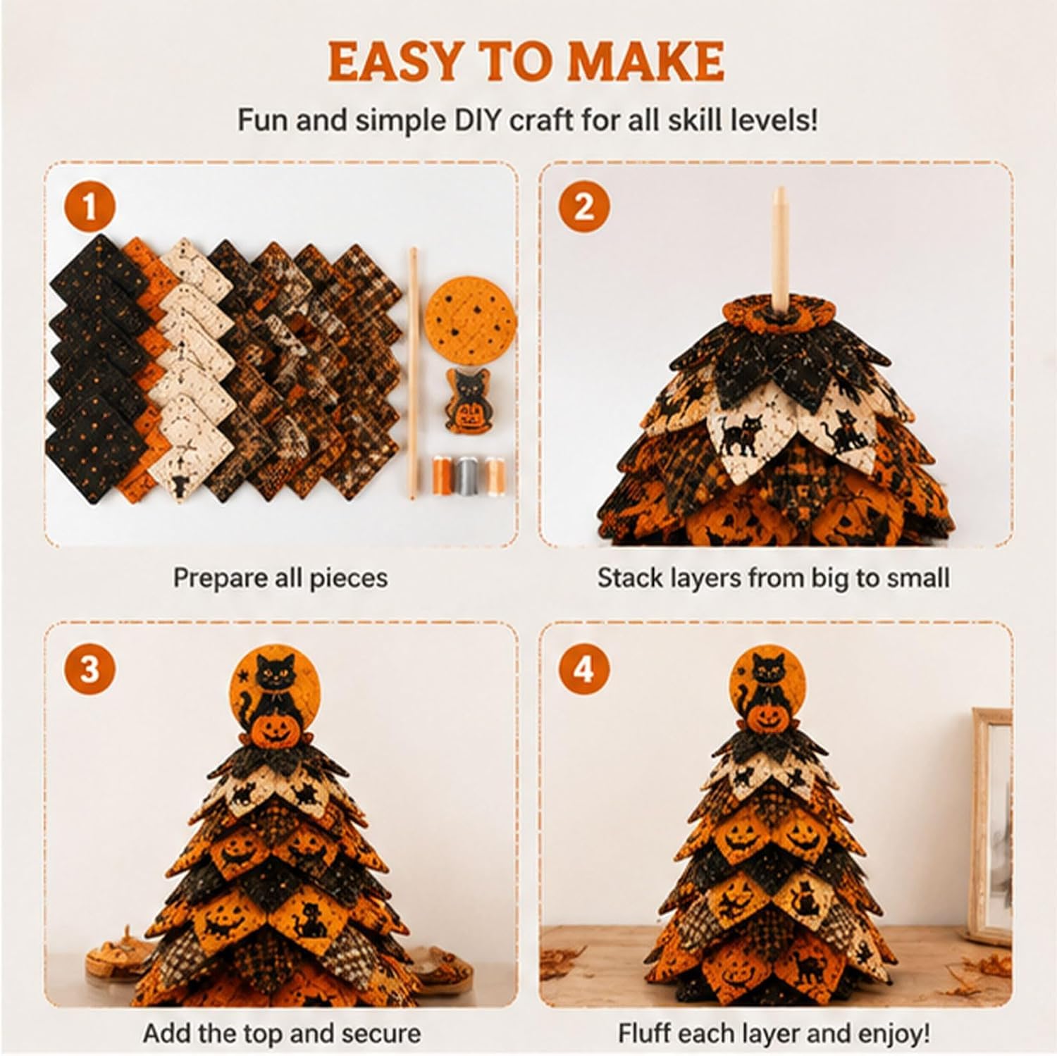 Halloween Quilted Fabric Tree Kit – DIY 3D Sewing Craft for Home Decor