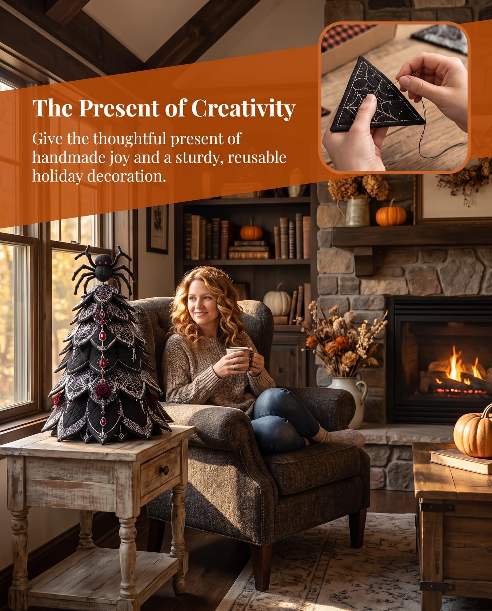 Halloween Quilted Fabric Tree Kit – DIY 3D Sewing Craft for Home Decor
