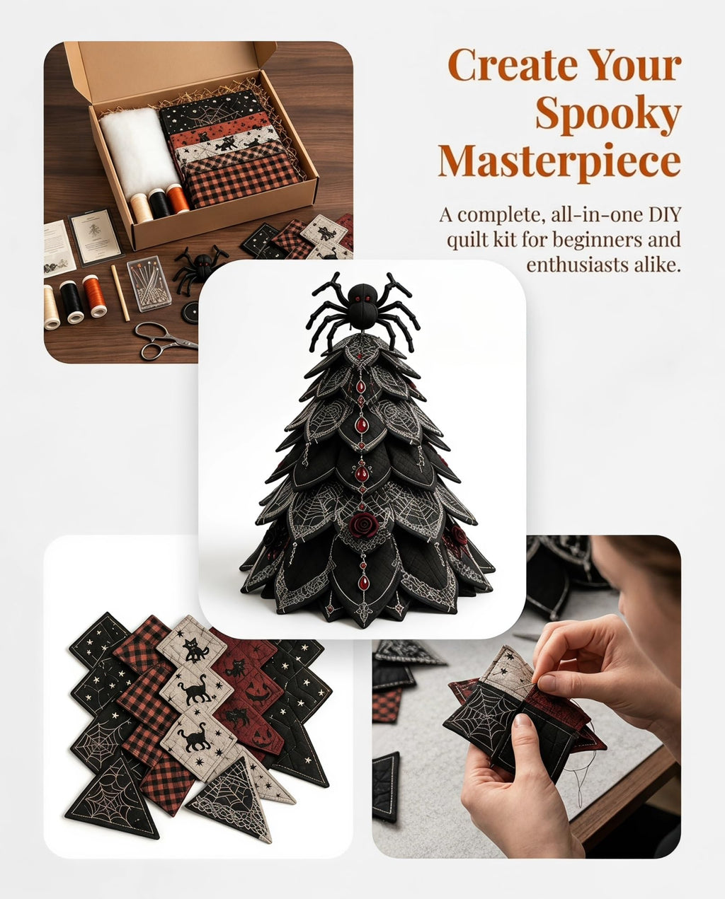 Halloween Quilted Fabric Tree Kit – DIY 3D Centerpiece Sewing Craft